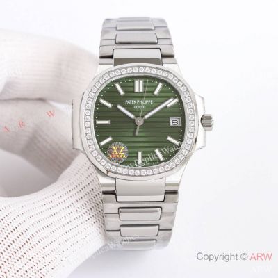 Swiss Grade Patek Philippe Nautilus Ladies 35.2mm Green Dial With Diamonds